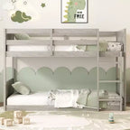 Clihome Twin over Twin Floor Bunk Bed with Panelled Headboard and Footboard