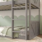Clihome Twin over Twin Floor Bunk Bed with Panelled Headboard and Footboard