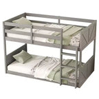 Clihome Twin over Twin Floor Bunk Bed with Panelled Headboard and Footboard