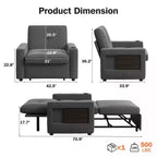 Dyonery 42.5 3-in-1 Convertible Sleeper Chair Bed - Pull Out Reclining Sofa Bed with Adjustable Backrest, USB Charging Ports, Cup Holder