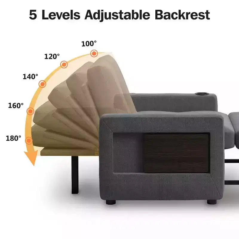 Dyonery 42.5 3-in-1 Convertible Sleeper Chair Bed - Pull Out Reclining Sofa Bed with Adjustable Backrest, USB Charging Ports, Cup Holder