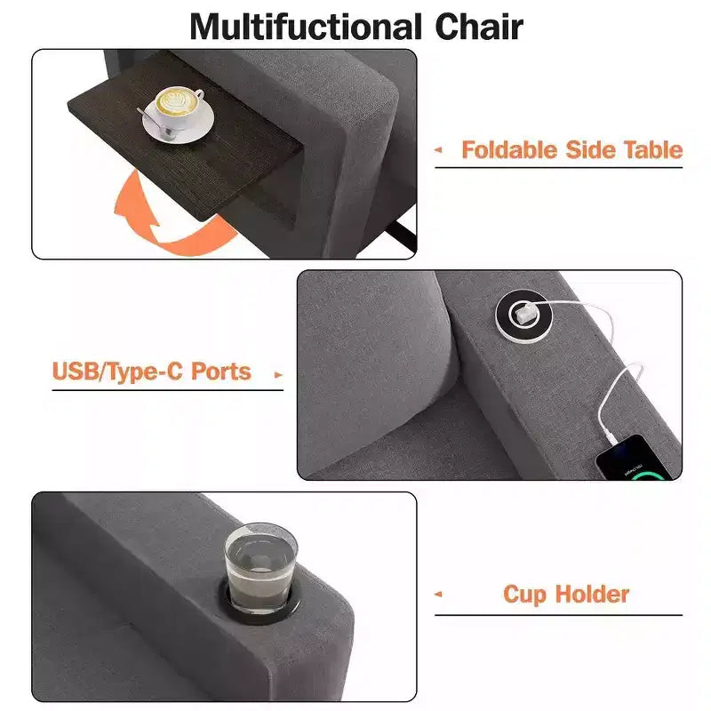 Dyonery 42.5 3-in-1 Convertible Sleeper Chair Bed - Pull Out Reclining Sofa Bed with Adjustable Backrest, USB Charging Ports, Cup Holder