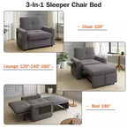 Dyonery 42.5 3-in-1 Convertible Sleeper Chair Bed - Pull Out Reclining Sofa Bed with Adjustable Backrest, USB Charging Ports, Cup Holder