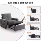 Dyonery 42.5 3-in-1 Convertible Sleeper Chair Bed - Pull Out Reclining Sofa Bed with Adjustable Backrest, USB Charging Ports, Cup Holder