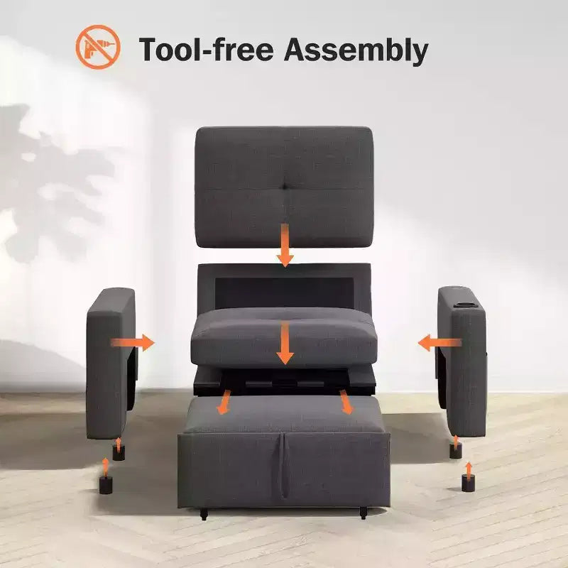 Dyonery 42.5 3-in-1 Convertible Sleeper Chair Bed - Pull Out Reclining Sofa Bed with Adjustable Backrest, USB Charging Ports, Cup Holder