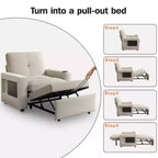Dyonery 42.5 3-in-1 Convertible Sleeper Chair Bed - Pull Out Reclining Sofa Bed with Adjustable Backrest, USB Charging Ports, Cup Holder