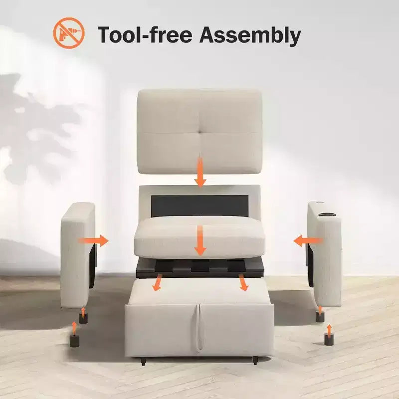 Dyonery 42.5 3-in-1 Convertible Sleeper Chair Bed - Pull Out Reclining Sofa Bed with Adjustable Backrest, USB Charging Ports, Cup Holder