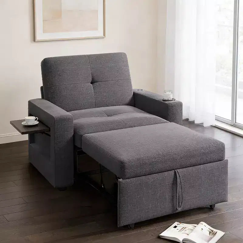 Dyonery 42.5 3-in-1 Convertible Sleeper Chair Bed - Pull Out Reclining Sofa Bed with Adjustable Backrest, USB Charging Ports, Cup Holder