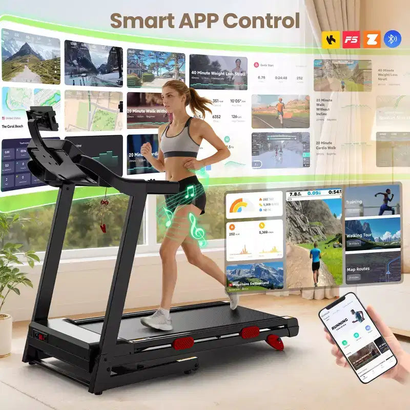 Quiet 3.5HP Brushless Treadmill with 350 lbs Capacity, Adjustable Incline & Smart App Support
