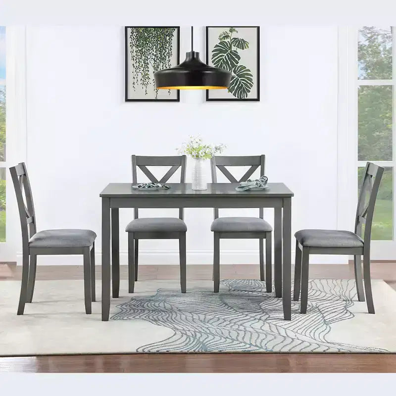GDFStudio Loren 5-Piece Dining Set with Solid Wood Frame and Upholstered Chairs