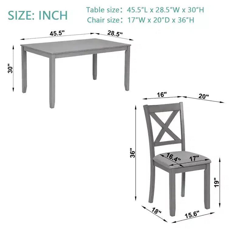 GDFStudio Loren 5-Piece Dining Set with Solid Wood Frame and Upholstered Chairs