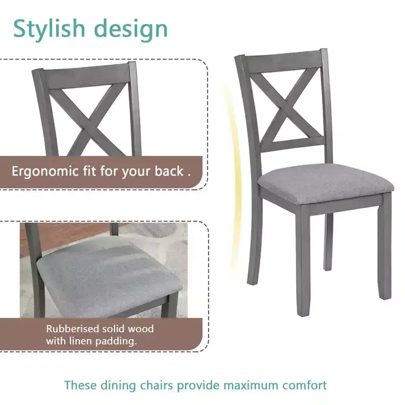 GDFStudio Loren 5-Piece Dining Set with Solid Wood Frame and Upholstered Chairs