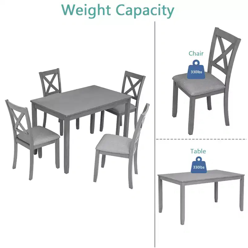 GDFStudio Loren 5-Piece Dining Set with Solid Wood Frame and Upholstered Chairs