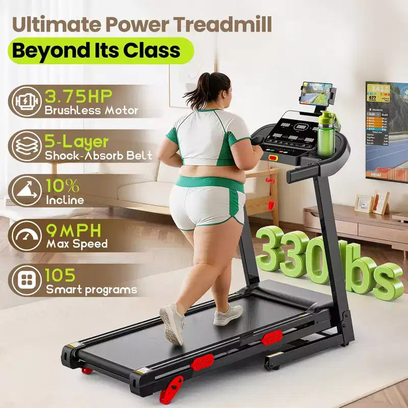 Tapis roulant pieghevole motorizzato da 3,75HP con velocità fino a 14,5 km/h, 105 programmi preimpostati e display LCD