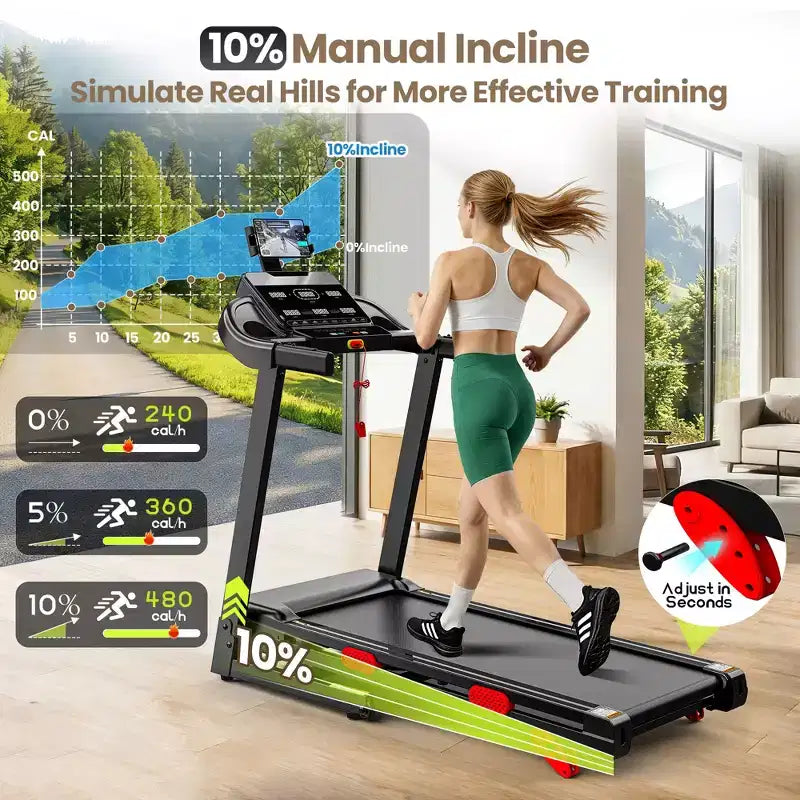 Tapis roulant pieghevole motorizzato da 3,75HP con velocità fino a 14,5 km/h, 105 programmi preimpostati e display LCD