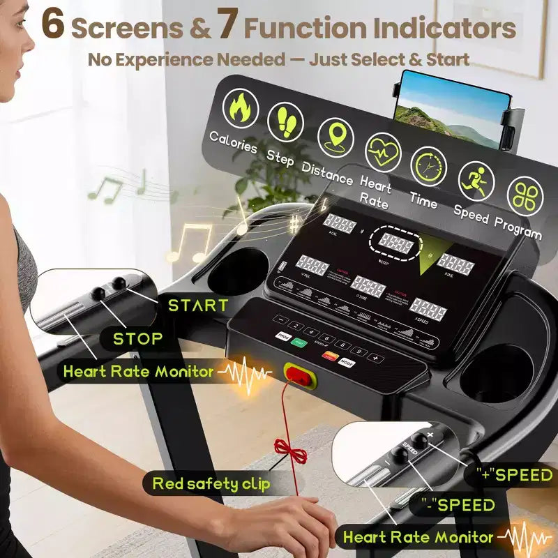Tapis roulant pieghevole motorizzato da 3,75HP con velocità fino a 14,5 km/h, 105 programmi preimpostati e display LCD