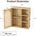 Dcolora Boho Rattan Wall Cabinet, Arched Door, Open Shelf, Bathroom Storage Unit