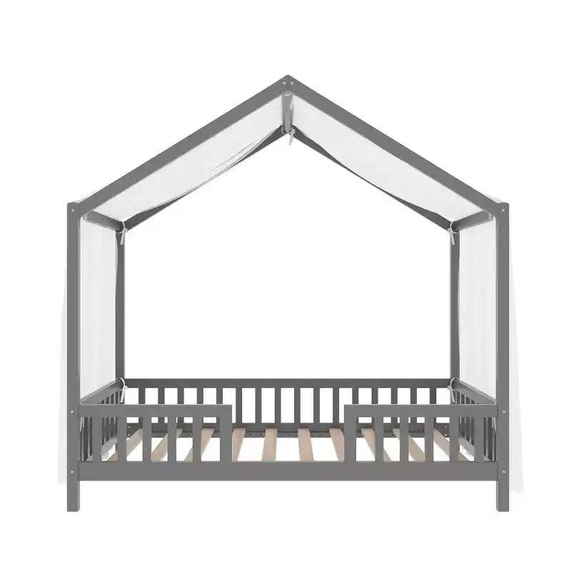 Luxystar Twin Size Low House Shape Montessori Bed Frame With Curtains