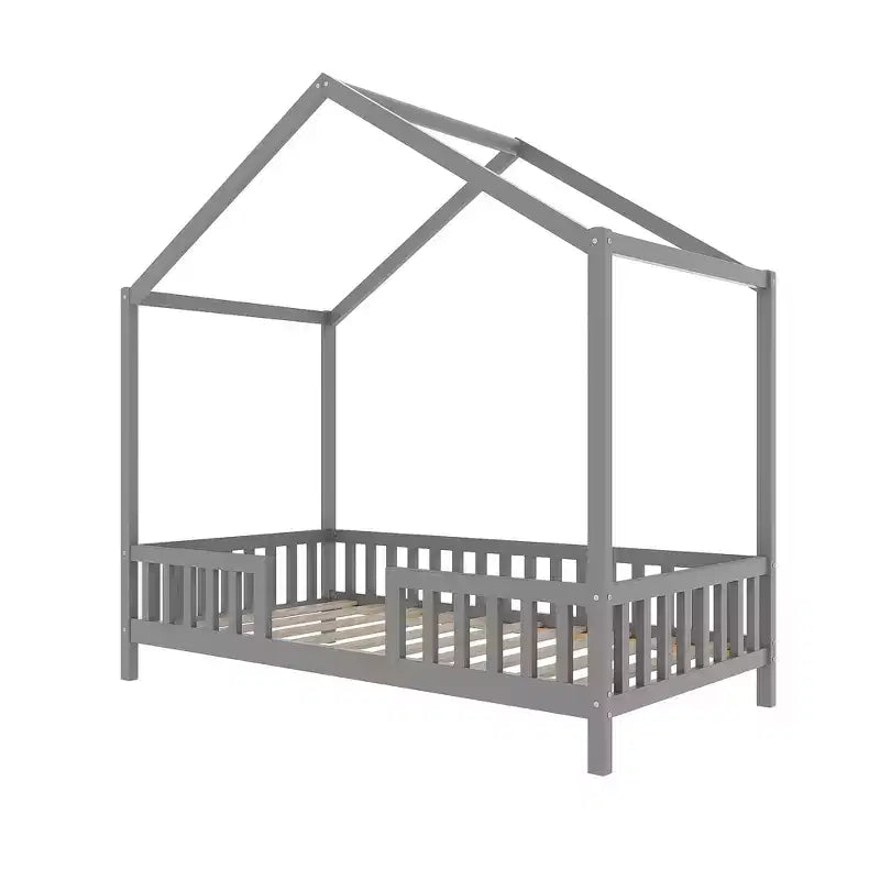 Luxystar Twin Size Low House Shape Montessori Bed Frame With Curtains