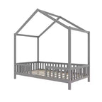 Luxystar Twin Size Low House Shape Montessori Bed Frame With Curtains