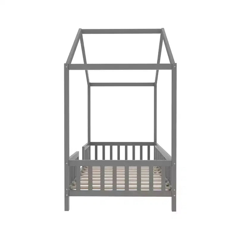 Luxystar Twin Size Low House Shape Montessori Bed Frame With Curtains