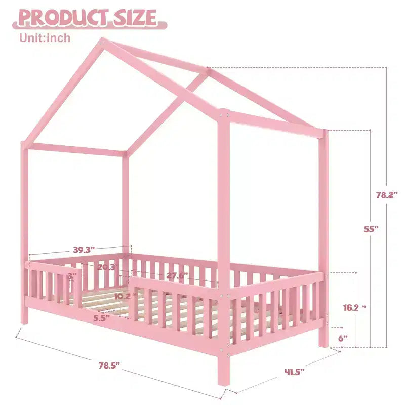 Luxystar Twin Size Low House Shape Montessori Bed Frame With Curtains