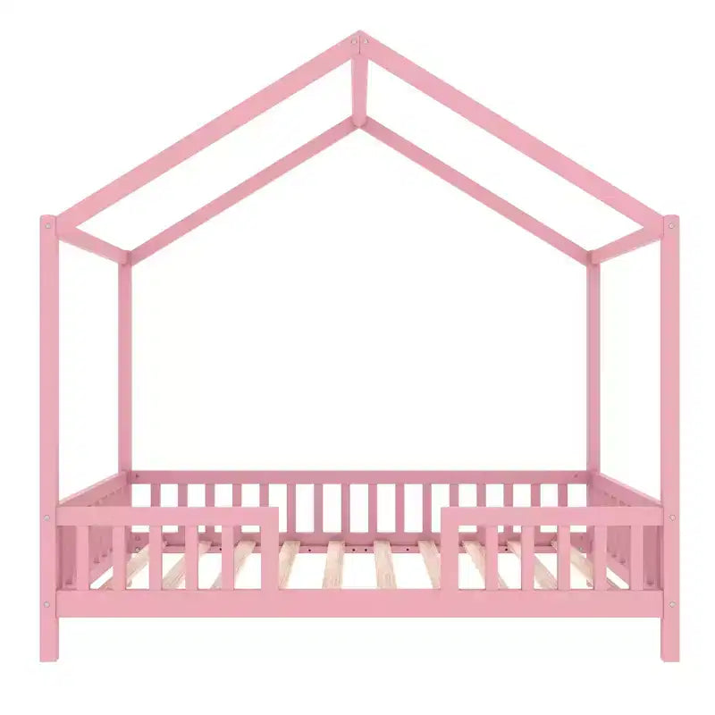 Luxystar Twin Size Low House Shape Montessori Bed Frame With Curtains