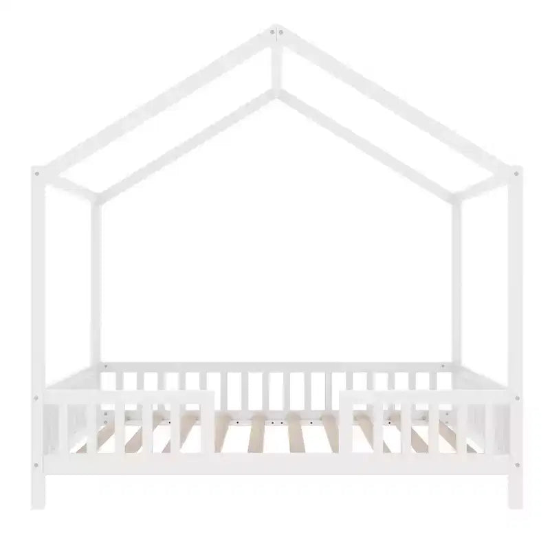 Luxystar Twin Size Low House Shape Montessori Bed Frame With Curtains