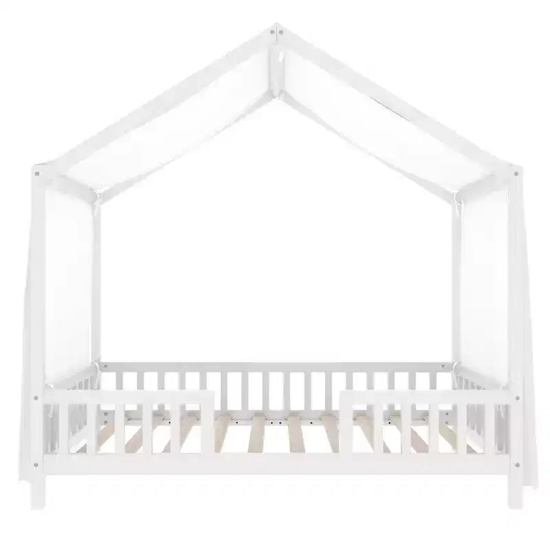 Luxystar Twin Size Low House Shape Montessori Bed Frame With Curtains