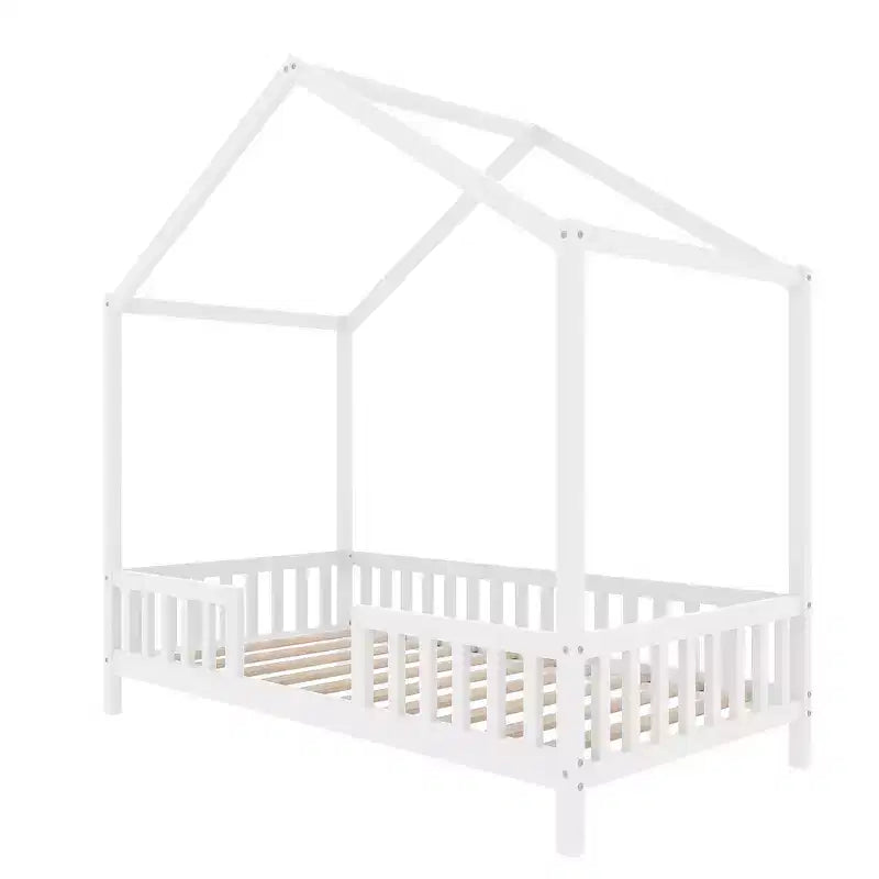 Luxystar Twin Size Low House Shape Montessori Bed Frame With Curtains
