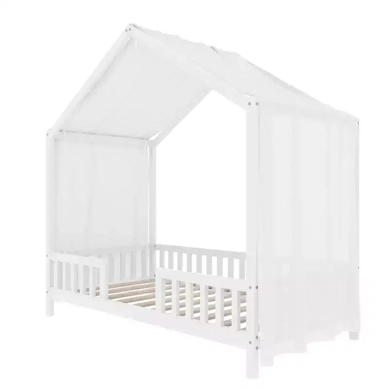 Luxystar Twin Size Low House Shape Montessori Bed Frame With Curtains