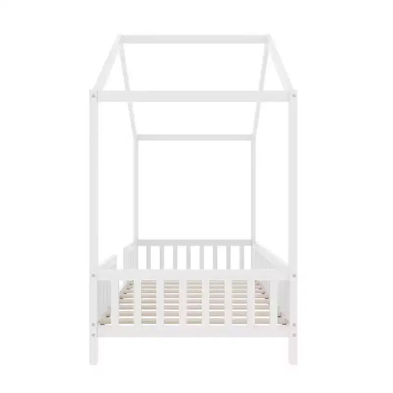 Luxystar Twin Size Low House Shape Montessori Bed Frame With Curtains