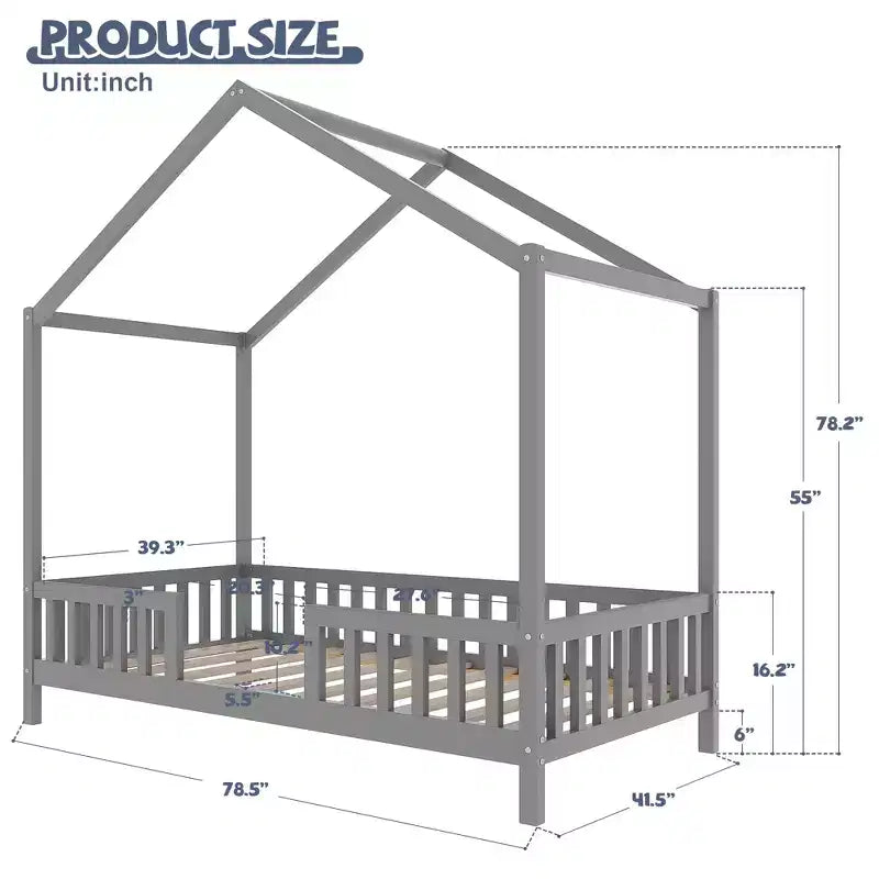 Luxystar Twin Size Low House Shape Montessori Bed Frame With Curtains