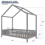 Luxystar Twin Size Low House Shape Montessori Bed Frame With Curtains