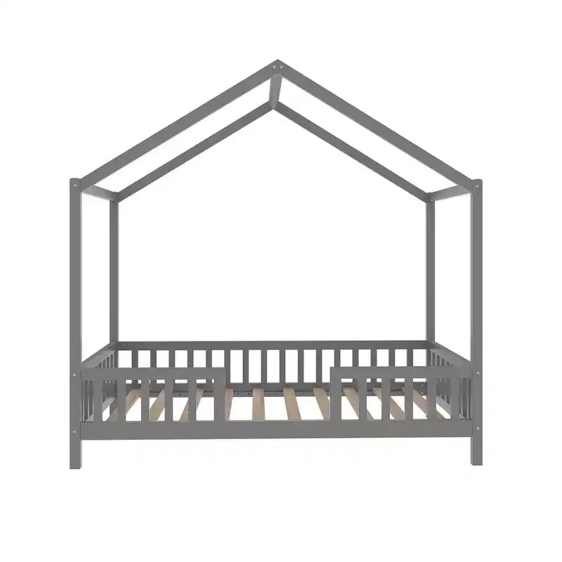 Luxystar Twin Size Low House Shape Montessori Bed Frame With Curtains
