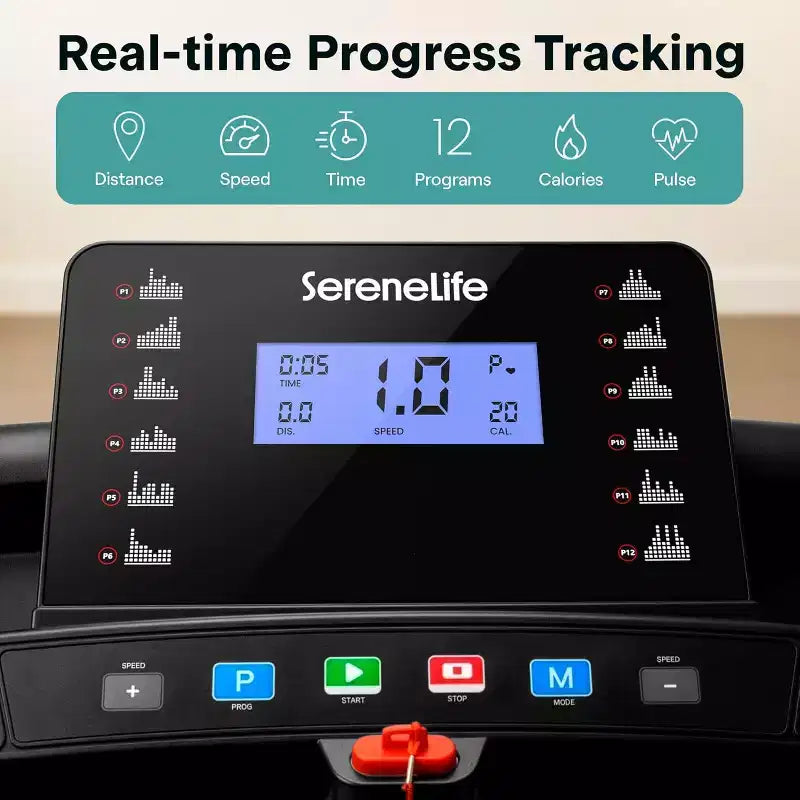 Tapis Roulant Pieghevole Portatile SereneLife con Inclinazione Regolabile e 12 Programmi di Allenamento Preimpostati