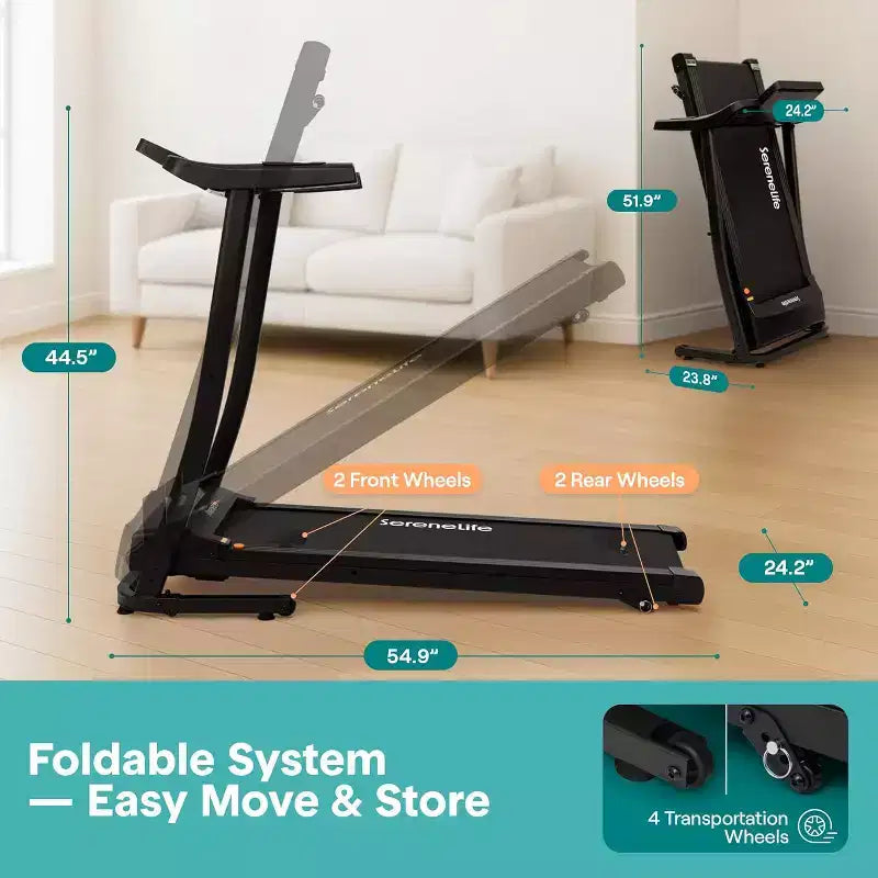 Tapis Roulant Pieghevole Portatile SereneLife con Inclinazione Regolabile e 12 Programmi di Allenamento Preimpostati