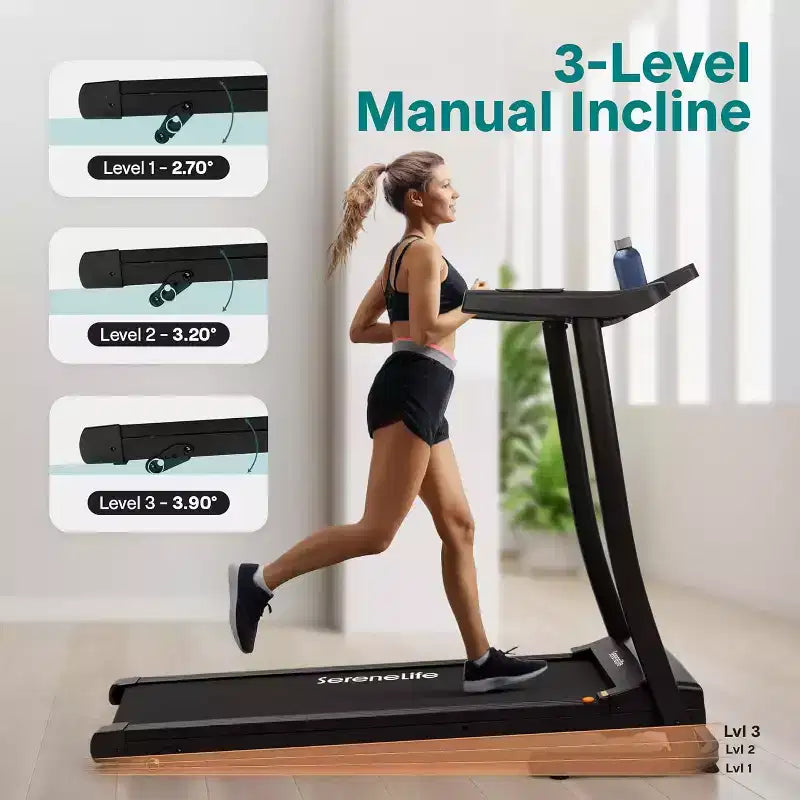 Tapis Roulant Pieghevole Portatile SereneLife con Inclinazione Regolabile e 12 Programmi di Allenamento Preimpostati