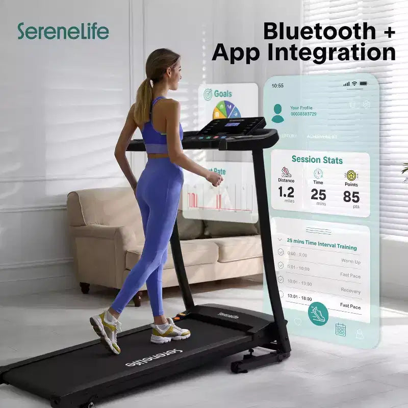 Tapis Roulant Pieghevole Portatile SereneLife con Inclinazione Regolabile e 12 Programmi di Allenamento Preimpostati