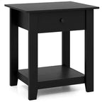 Costway 1/2 PCS Nightstand with Drawer 3-Tier Modern Bedside Table with Open Shelf Storage for Bedroom White/Black