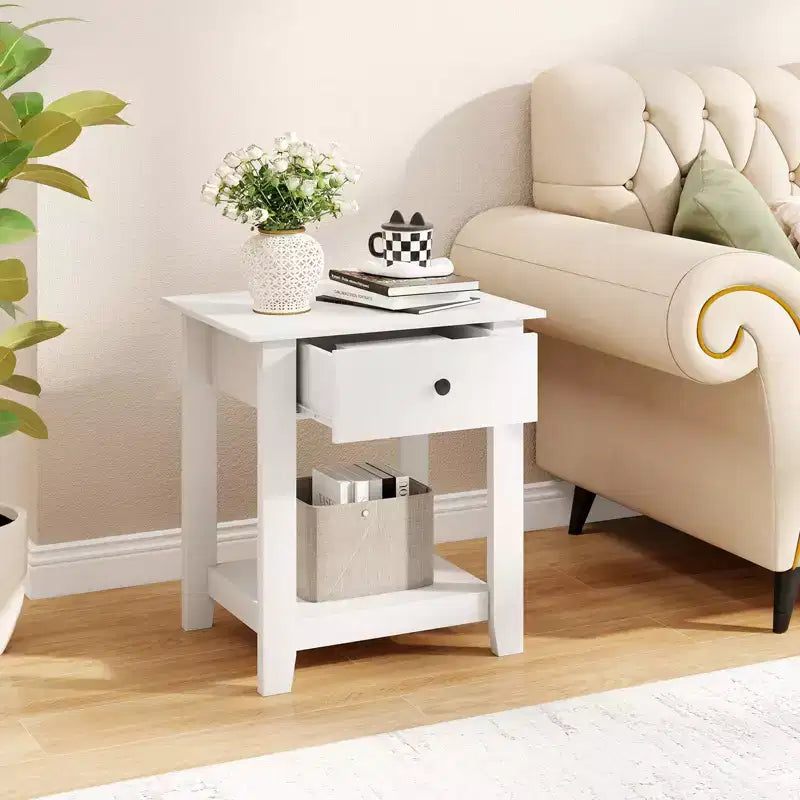 Costway 1/2 PCS Nightstand with Drawer 3-Tier Modern Bedside Table with Open Shelf Storage for Bedroom White/Black
