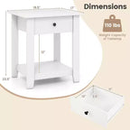 Costway 1/2 PCS Nightstand with Drawer 3-Tier Modern Bedside Table with Open Shelf Storage for Bedroom White/Black