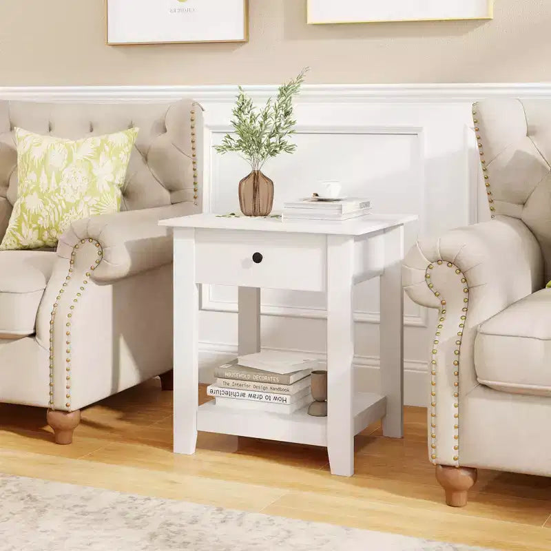 Costway 1/2 PCS Nightstand with Drawer 3-Tier Modern Bedside Table with Open Shelf Storage for Bedroom White/Black