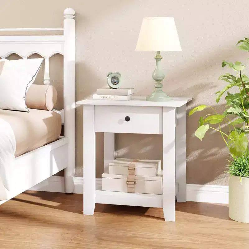 Costway 1/2 PCS Nightstand with Drawer 3-Tier Modern Bedside Table with Open Shelf Storage for Bedroom White/Black