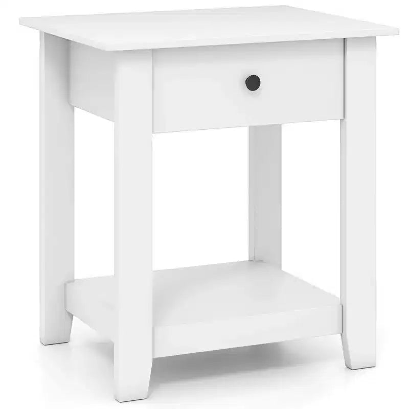 Costway 1/2 PCS Nightstand with Drawer 3-Tier Modern Bedside Table with Open Shelf Storage for Bedroom White/Black