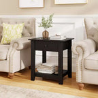 Costway 1/2 PCS Nightstand with Drawer 3-Tier Modern Bedside Table with Open Shelf Storage for Bedroom White/Black