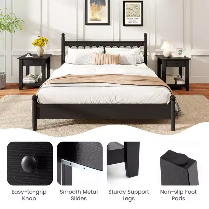 Costway 1/2 PCS Nightstand with Drawer 3-Tier Modern Bedside Table with Open Shelf Storage for Bedroom White/Black