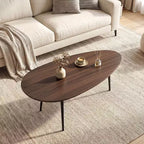 Costway Oval Coffee Table with Sturdy Metal Construction & Compact Design, Retro Sofa Table Walnut/Natural/Gray/Black