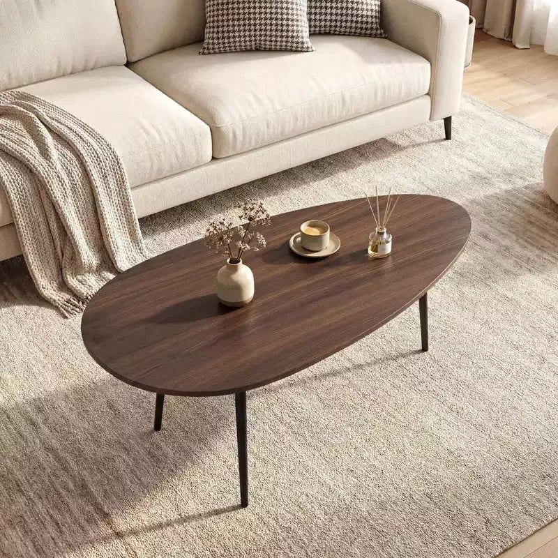 Costway Oval Coffee Table with Sturdy Metal Construction & Compact Design, Retro Sofa Table Walnut/Natural/Gray/Black