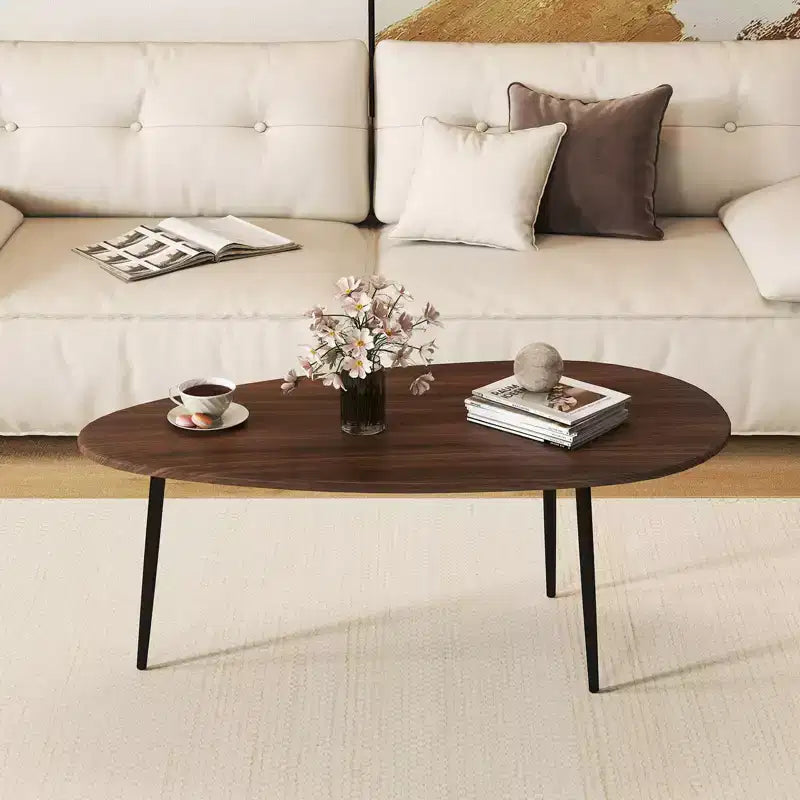 Costway Oval Coffee Table with Sturdy Metal Construction & Compact Design, Retro Sofa Table Walnut/Natural/Gray/Black
